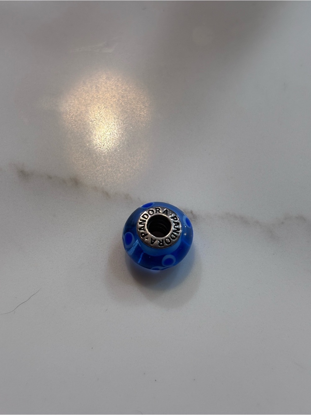 Authentic Pandora Blue Glass Charm with Flowers